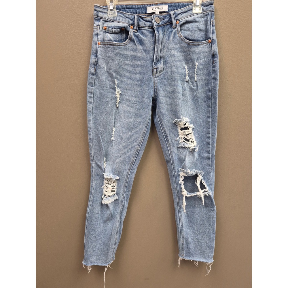 Womens 5 Almost Famous Vintage Distressed Straight Leg Jeans Raw‎ Hem Wash W27.5